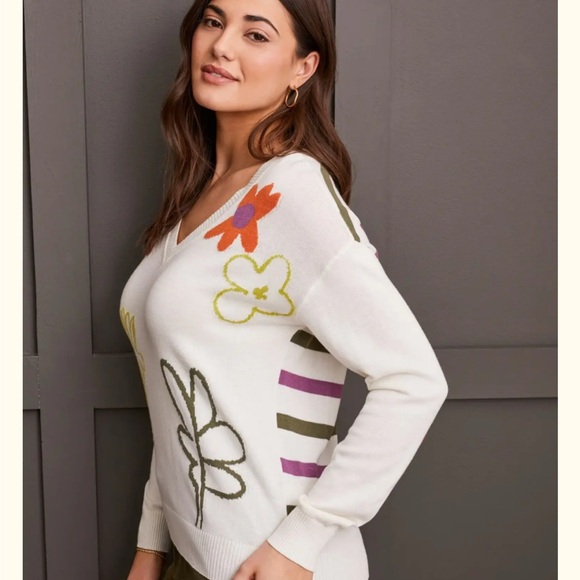 Tribal V Neck Drop Shoulder Jacquard Sweater 5668O SZ PS - Picture 2 of 6